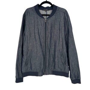 Robert Barakett Harrison Bomber Jacket Cotton Linen Blend Navy Blue Size XL